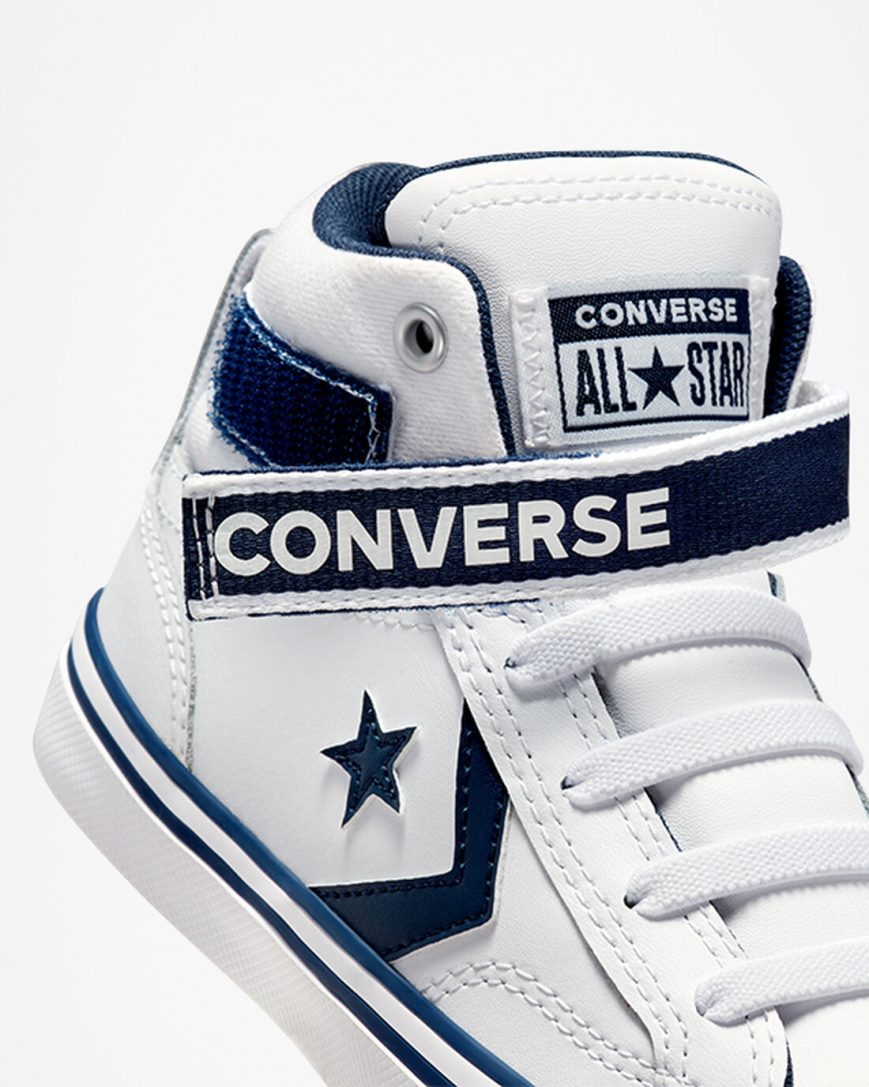 Boys' Converse Pro Blaze Strap Easy-On Varsity Club High Top Shoes White / Navy / White | AU EC416U
